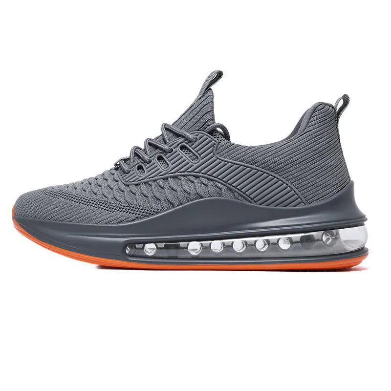 Men's solid colour mesh running sneakers with a round toe and lace-up front on a rubber sole.