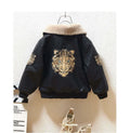 Fashion children's long-sleeved plus velvet PU leather jacket for boys, black, lapel collar, zipper closure