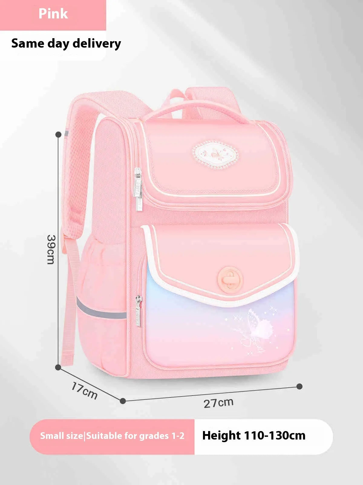 Pink girls' schoolbag for primary school years 1-6 with large capacity and waterproof Oxford cloth.