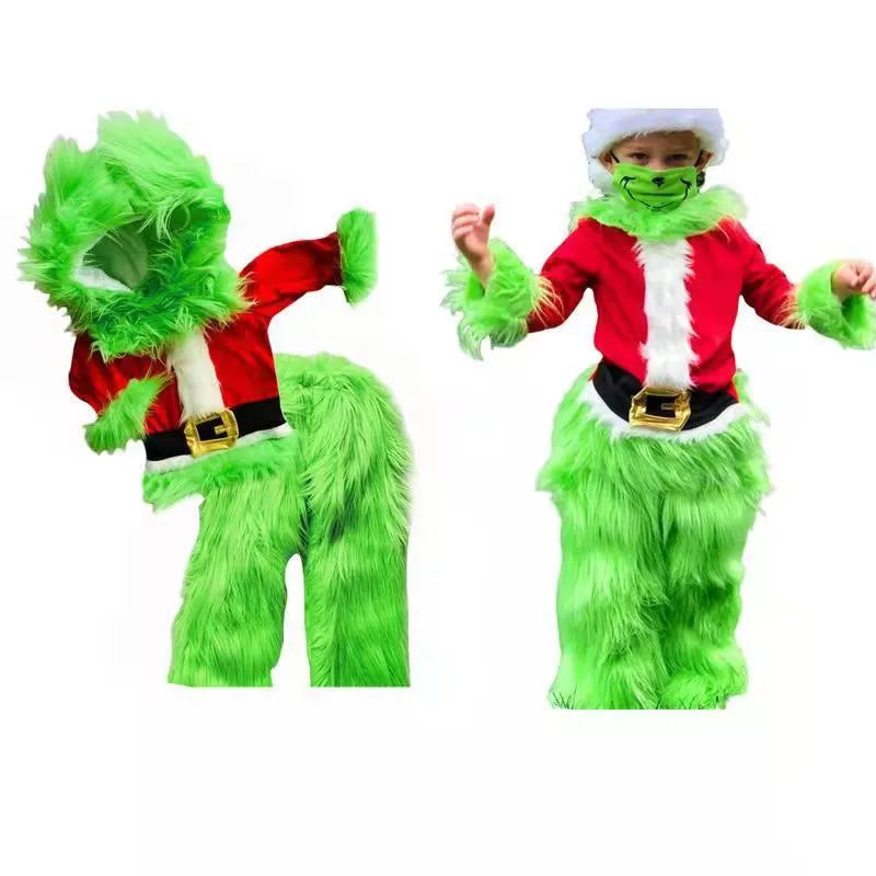 Children's green cotton Halloween costume set with top and pants on display