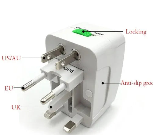 Universal travel plug adapter with USB port for international mobile charging
