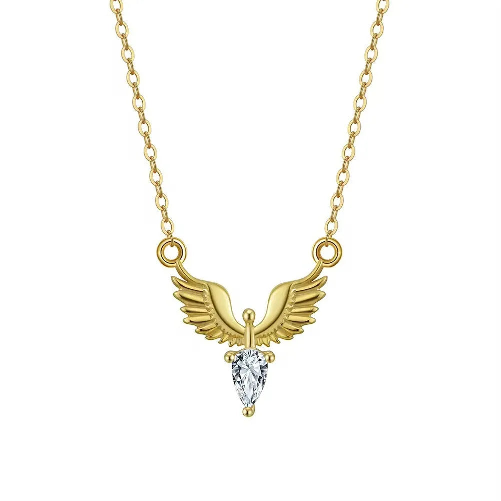 Silver necklace with eagle pendant on O-ring chain in white gold or yellow gold finish