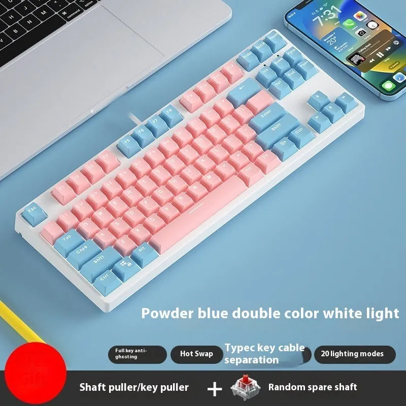 87-key tenkeyless mechanical keyboard in a dual-colour keycap design with metal frame