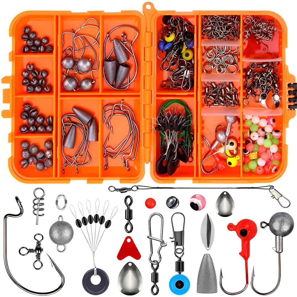 Weihe 257-piece fishing lure accessories suit in ABS storage box for Texas, sea and rock fishing