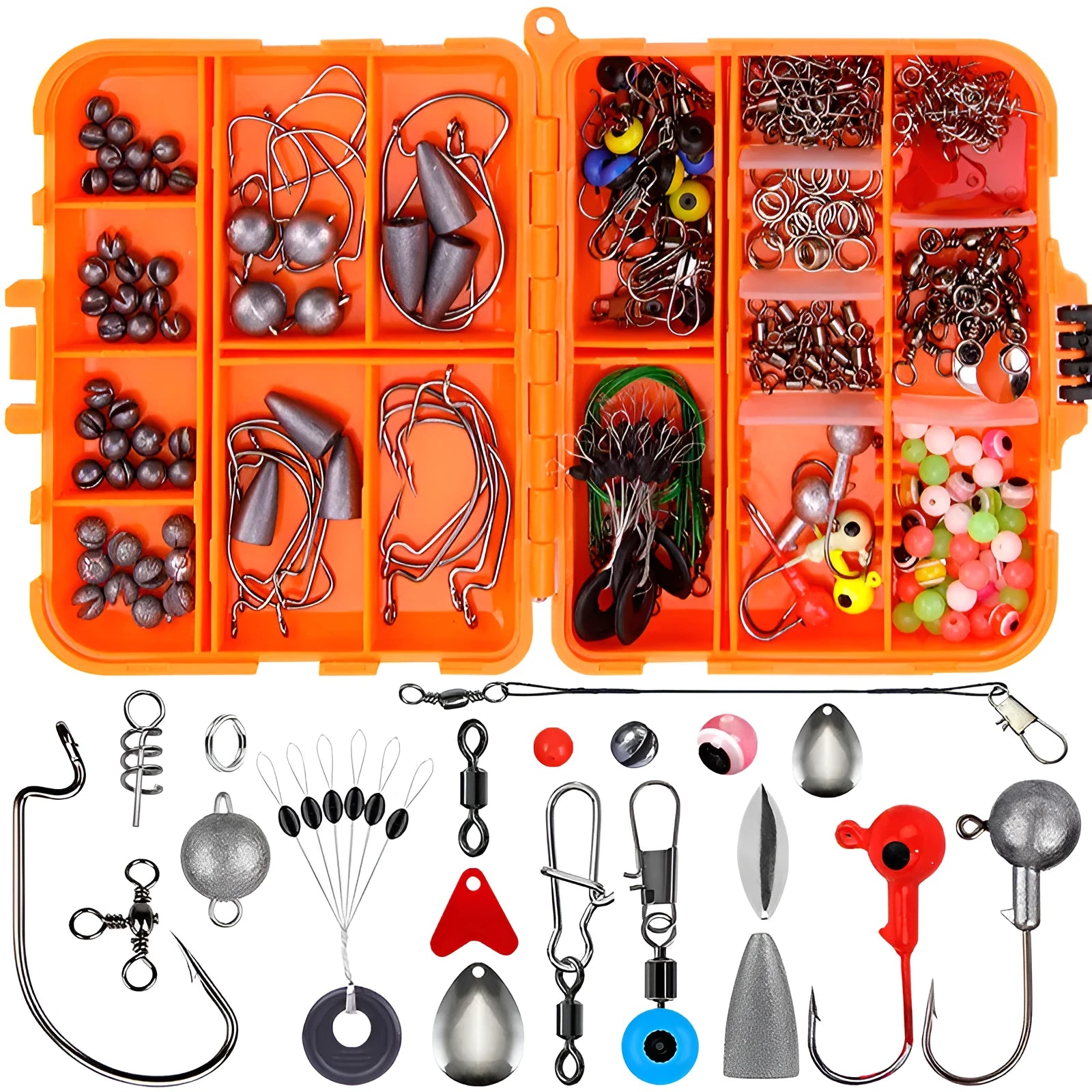Weihe 257-piece fishing lure accessories suit in ABS storage box for Texas, sea and rock fishing