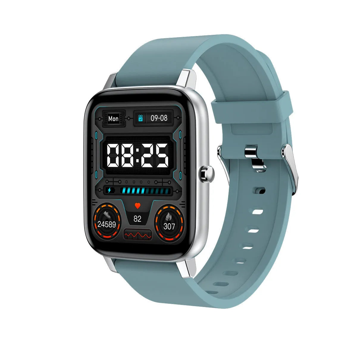 H80 sports smart watch with black silicone strap showing ECG and blood oxygen monitoring on its 1.69-inch screen.