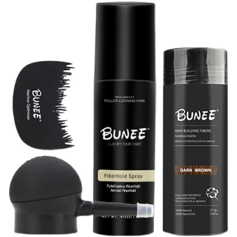Box of dense hair fibre powder 275g with shaping spray and applicator nozzle for thinning hair coverage