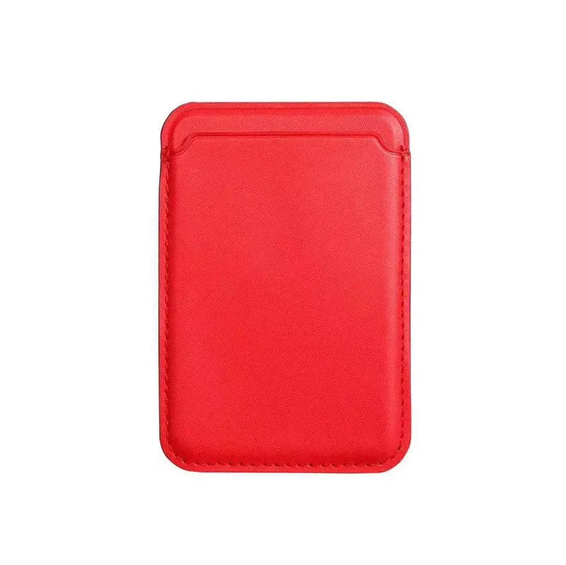 iPhone case with magnetic card holder in PU leather showing black, brown, dark blue, and orange colour options