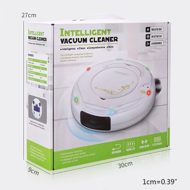 Blue robotic vacuum cleaner on hardwood floor with charging cable and cleaning accessories