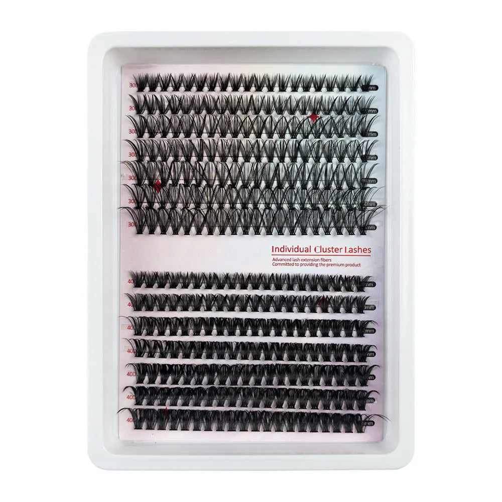 Box of mixed false eyelashes showing five style options with varying volumes from natural to dramatic.