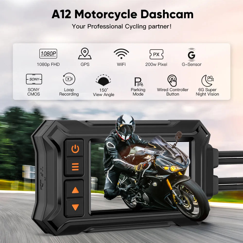 3 inch motorcycle dash cam with dual lenses and GPS module for front and rear recording