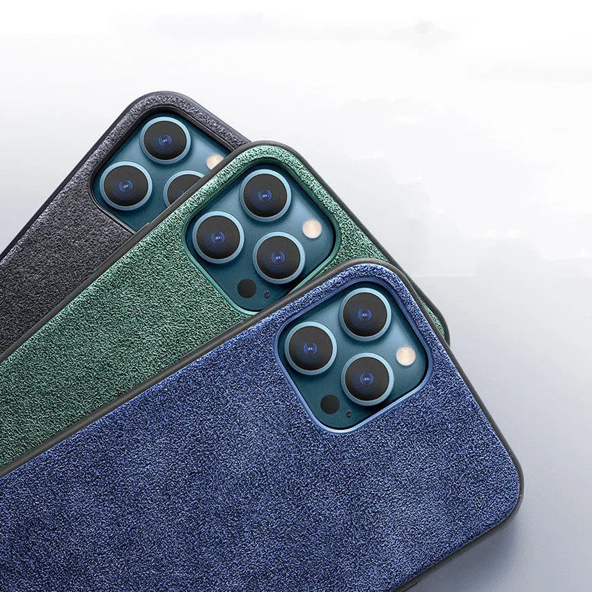 Suede iPhone case full-cover protection back cover in dark blue colour