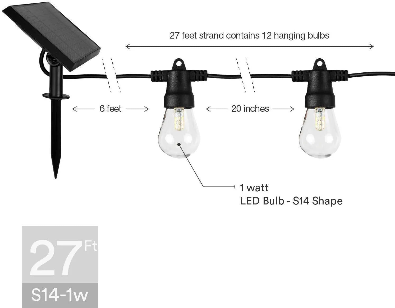 Waterproof LED outdoor solar string lights with PVC shell, 7m length, 5 lights, for garden patio decor