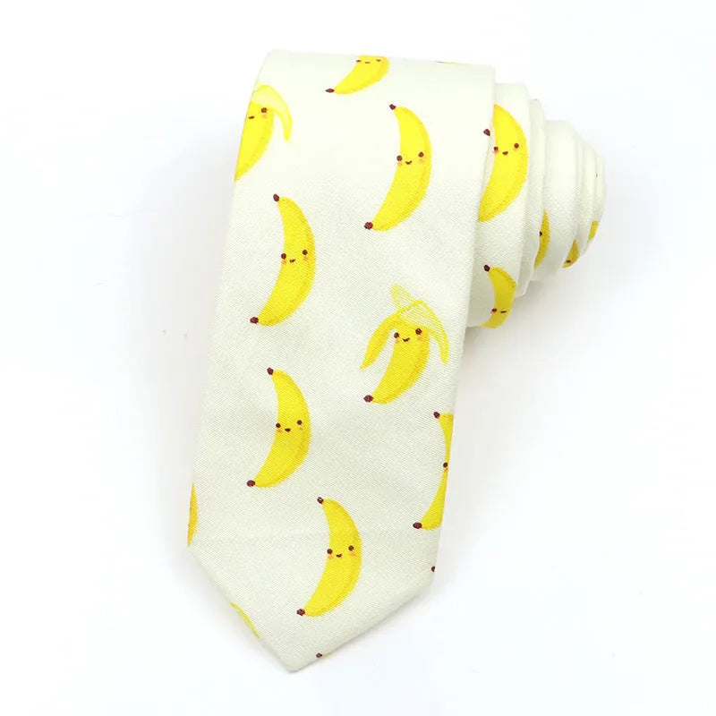 Narrow Korean-style cotton bow tie with a printed cartoon pattern.