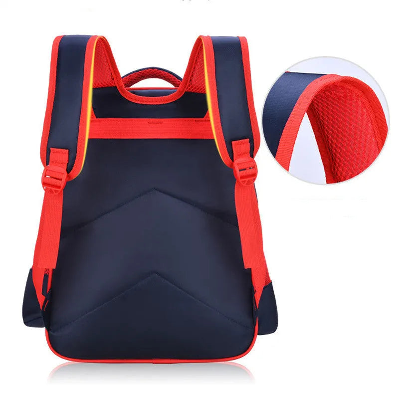Blue cartoon anime print school backpack with double straps and matching pencil case for students