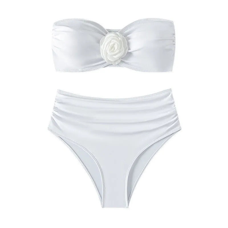 Women's tube top bikini set solid white colour backless two-piece swimwear