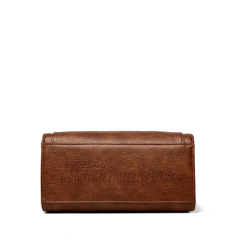 Soft PU leather crossbody bag for women in a horizontal square shape with a sandwich pocket.