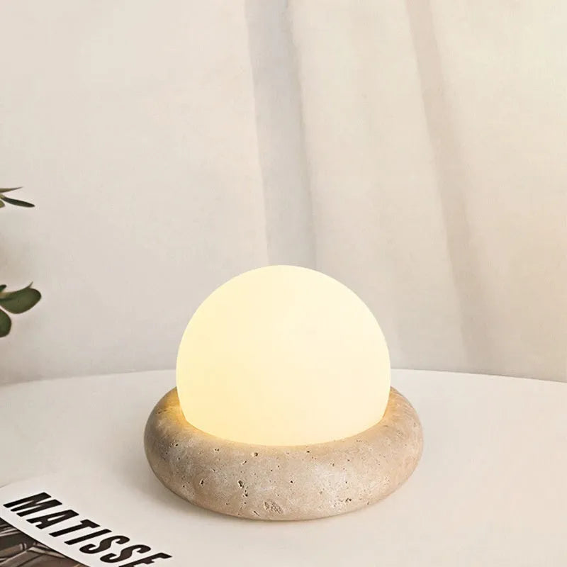 Round yellow cave stone coloured night light with remote control for bedside use