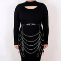 Black PU leather waist chain ornament with bandage binding chain design