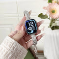 Zinc alloy metal Apple Watch strap showing silver, rose gold, gold, black, and starlight colour options