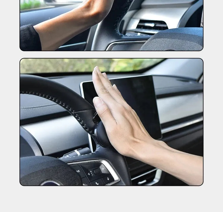 Silicone steering wheel assist ball with metal bearing in black or blue colour, approximately 9cm by 6cm