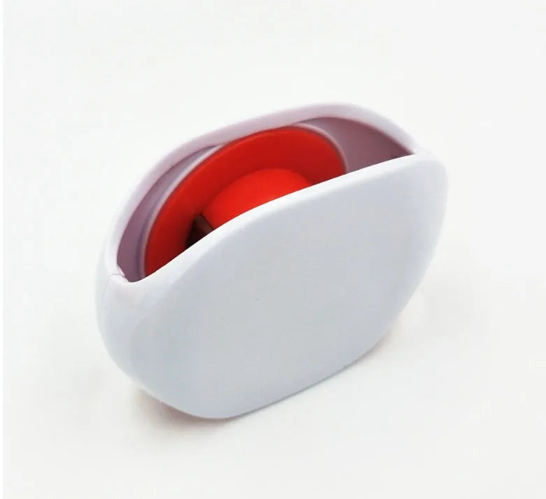 Automatic earphone cable retractor winder in a compact plastic storage box.