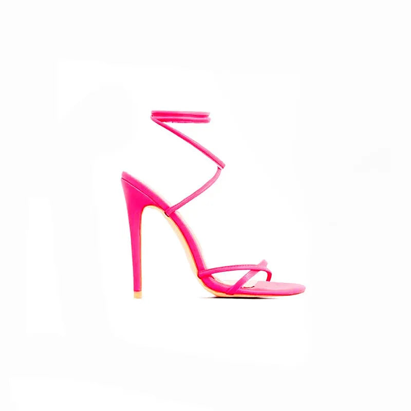 Candy Bright Toe Strap High Heels in orange colour with block heel and rubber sole