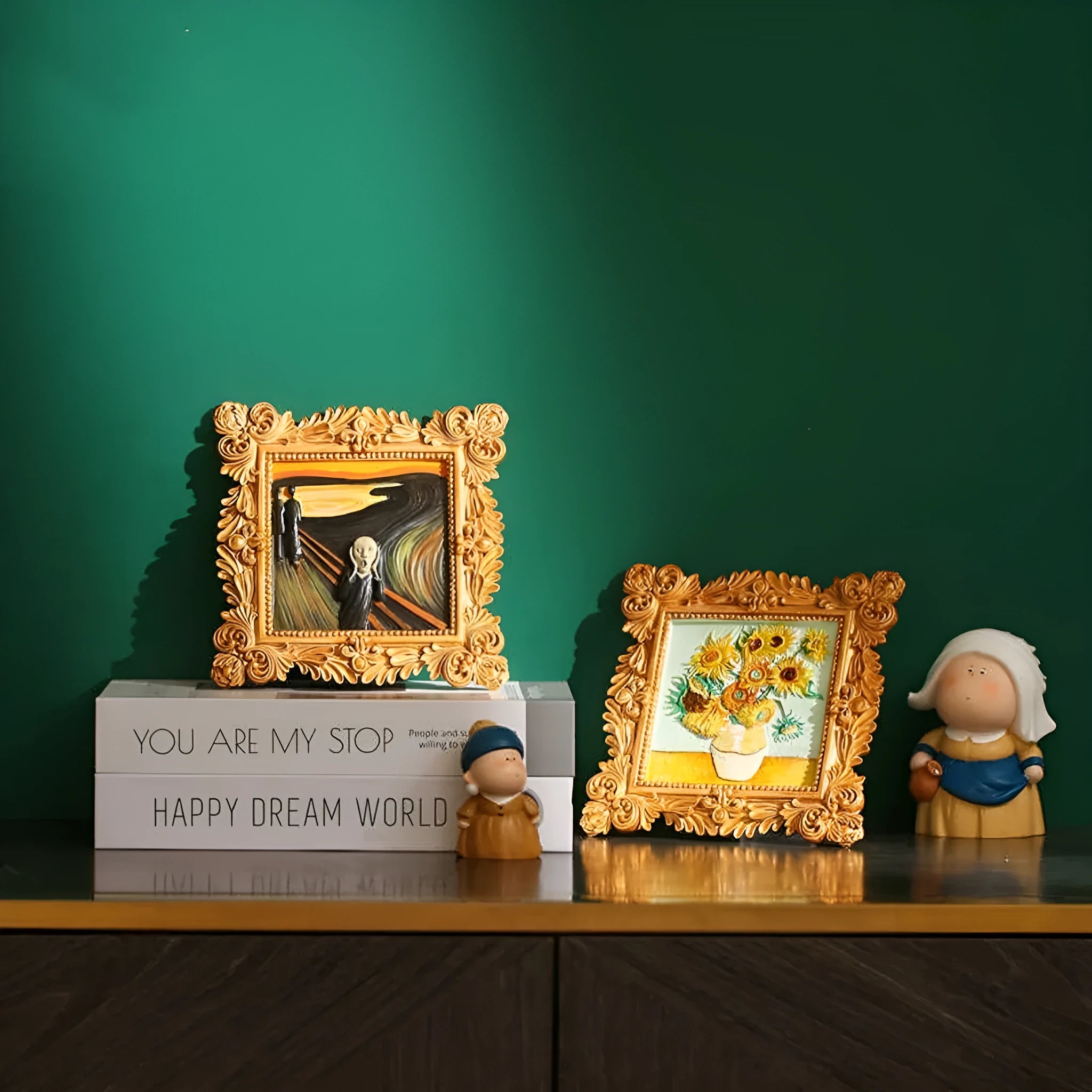 DIY oil painting kit showing Van Gogh's Starry Night reproduction on canvas with acrylic paints and wooden frame