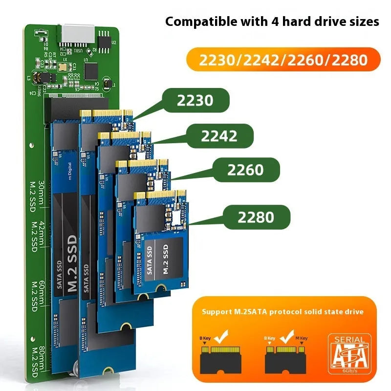 M.2 NGFF SSD enclosure USB 3.0 all aluminium alloy hard disk box in black, 110x40x9.2mm
