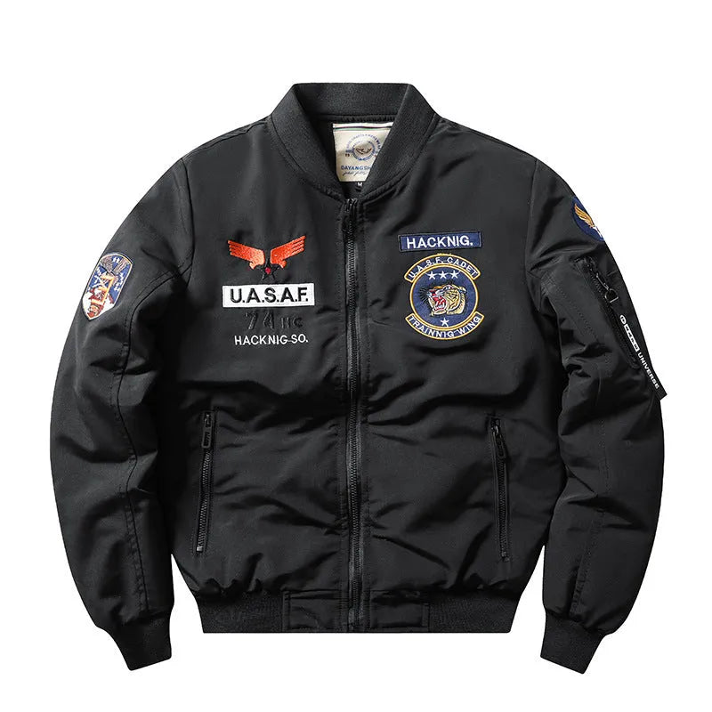 Men's slim-fit retro motorcycle coat with stand collar and cotton padding in multiple colours