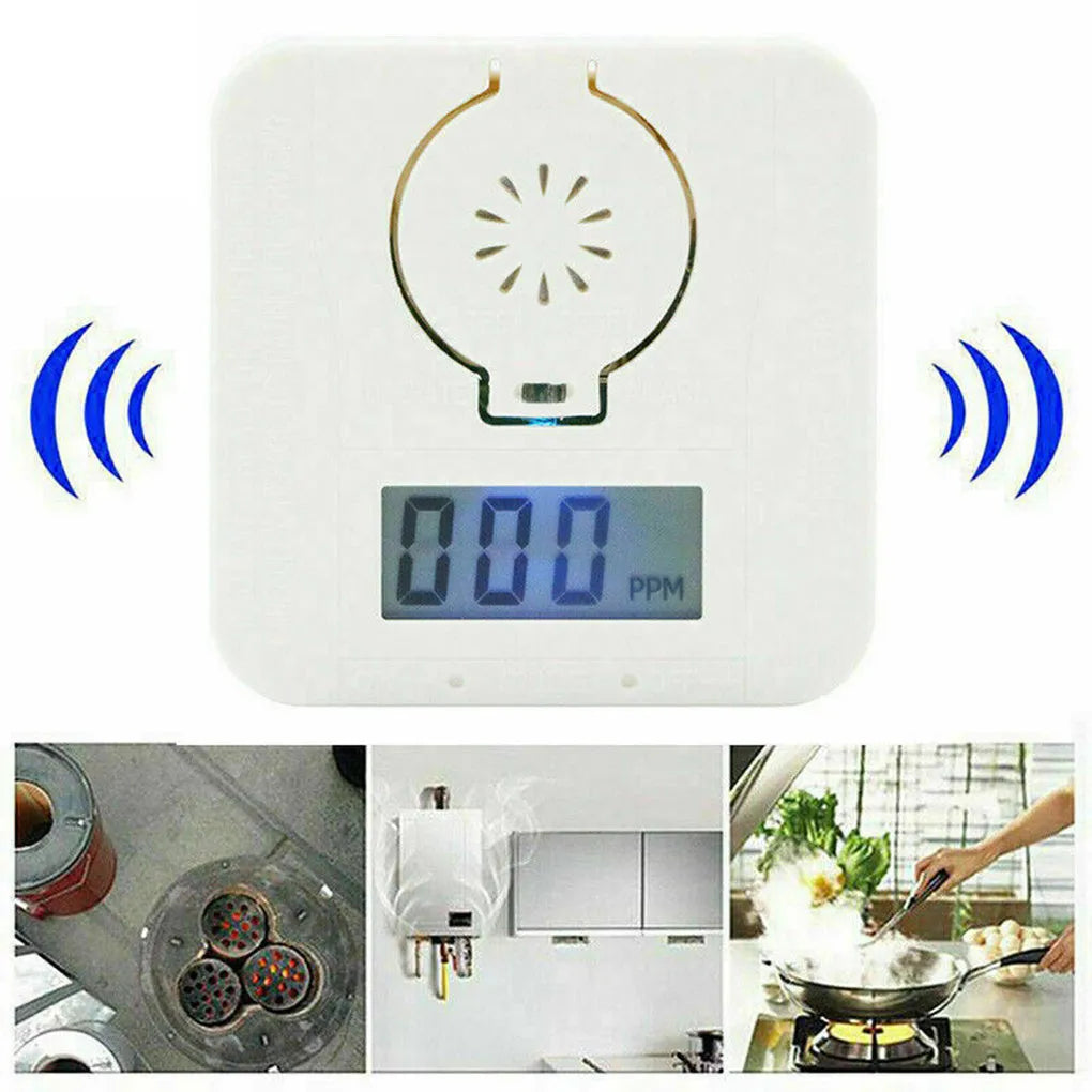 White carbon monoxide alarm for wall mounting with wireless communication and audible alarm