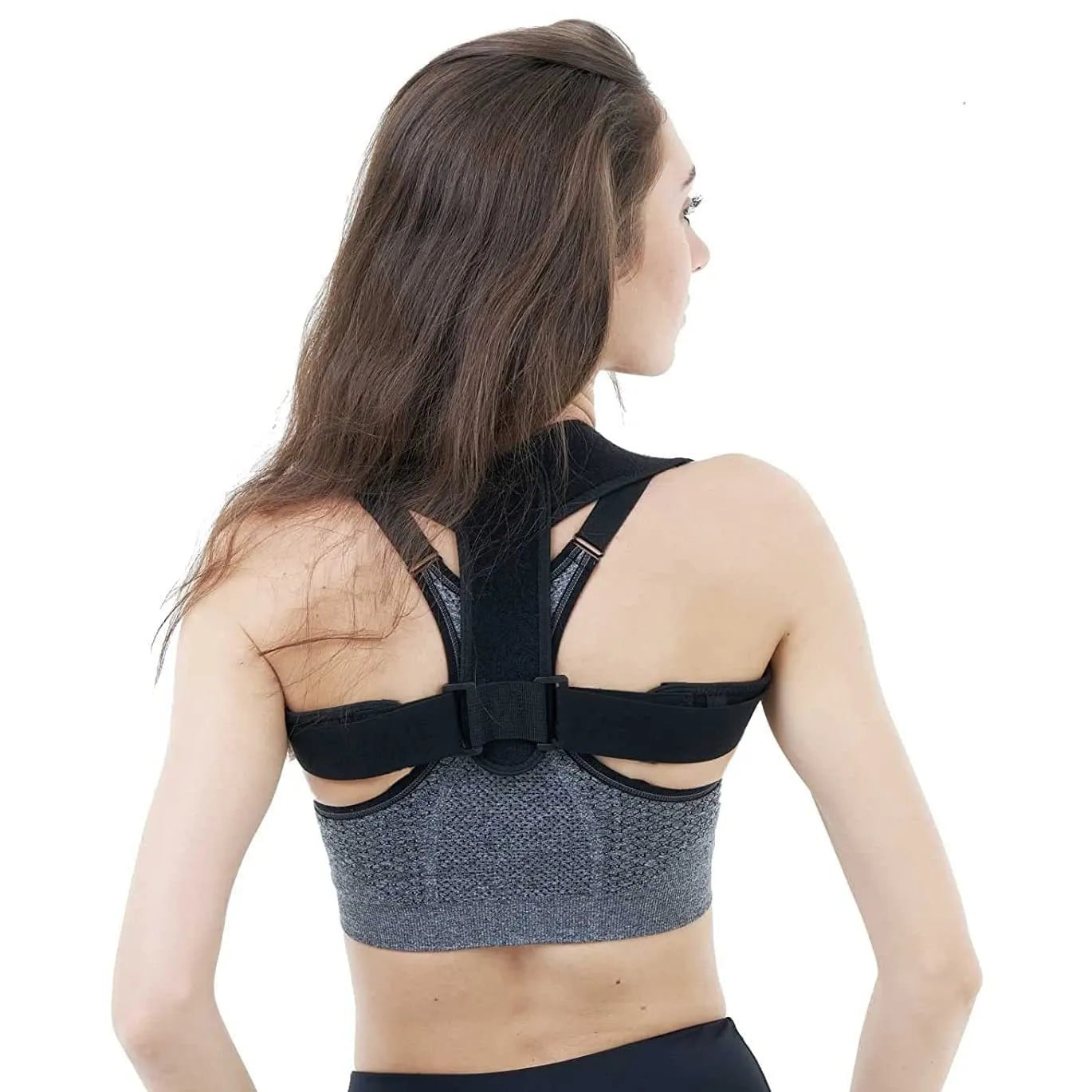 Black adjustable breathable posture correction strap for invisible back support.