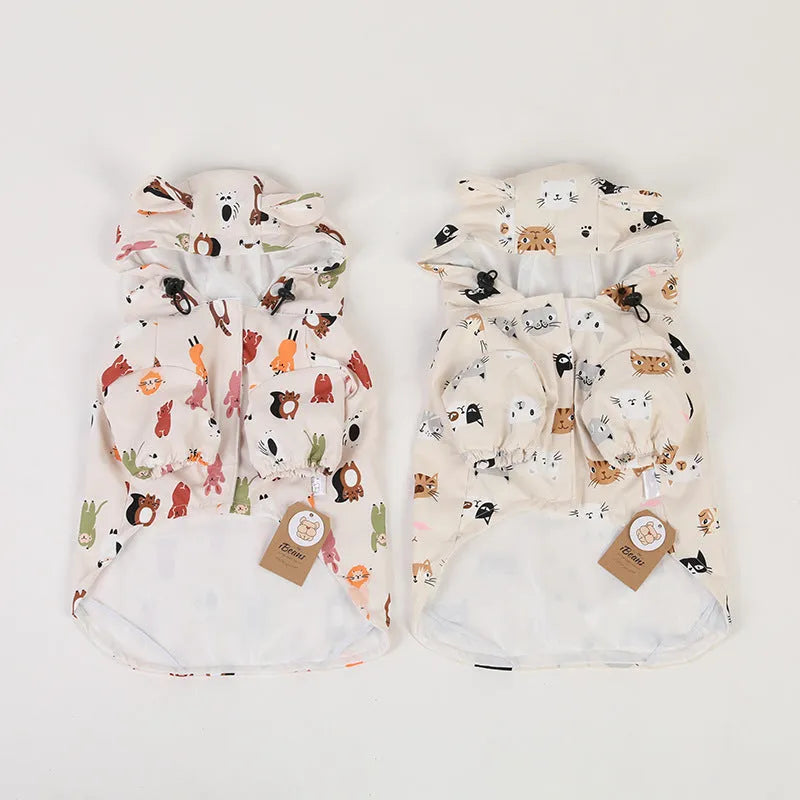 Cartoon dog raincoat with waterproof PU coating in beige cat head design