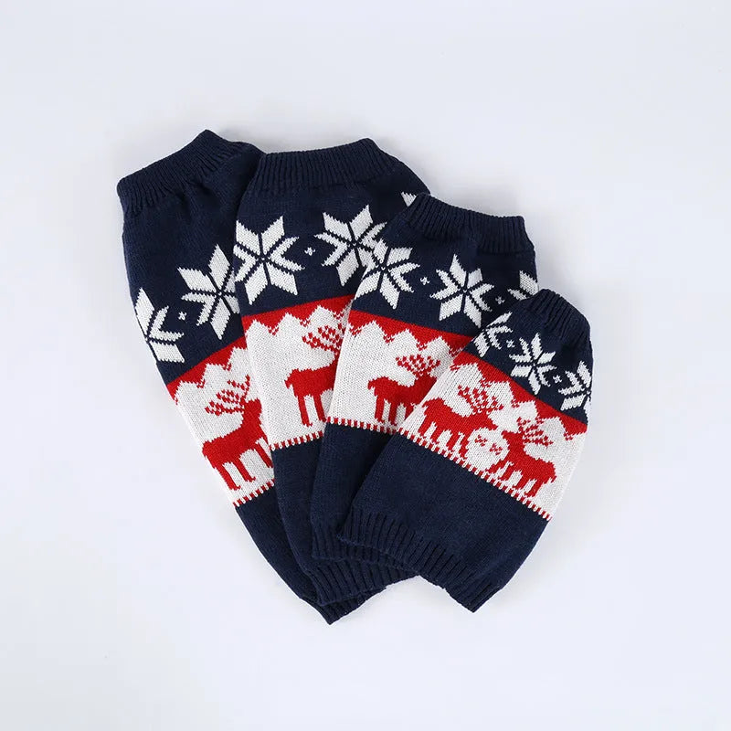 Navy blue knitted Christmas dog sweater with European style design on pet