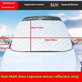 Large Luxury aluminium foil winter car cover with reflective stripes and magnets for SUV windshield frost protection.