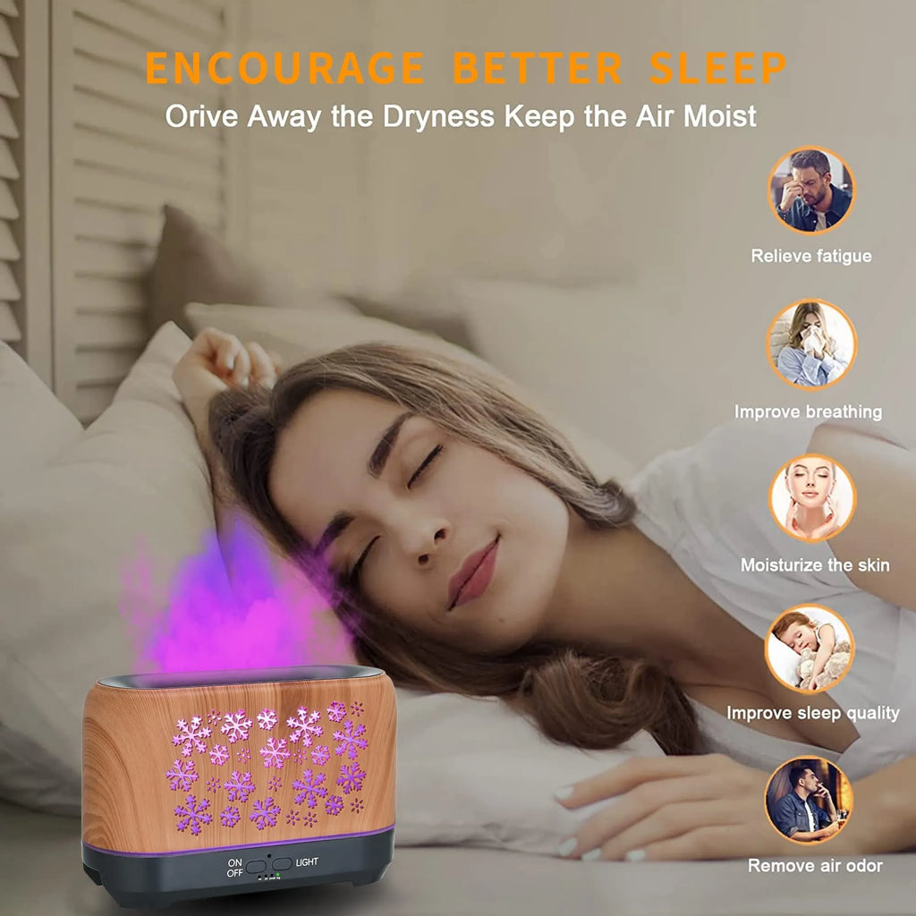 Square desktop humidifier with Christmas snowflake pattern and colourful wood grain design