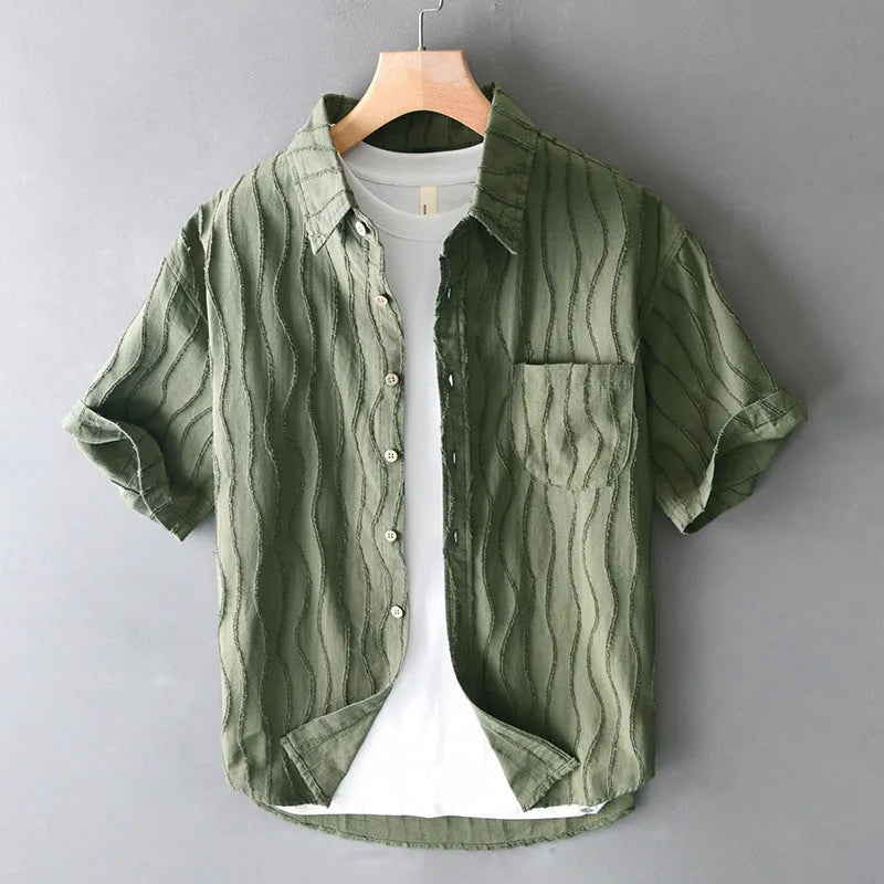 Men's pure cotton short sleeve casual shirt in Japanese fresh style