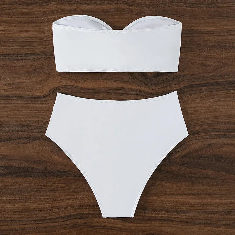 Women's tube top bikini set solid white colour backless two-piece swimwear