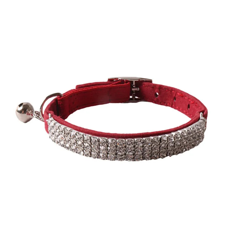 Flocking material cat collar with gang drill design and elastic buckle in six colour options