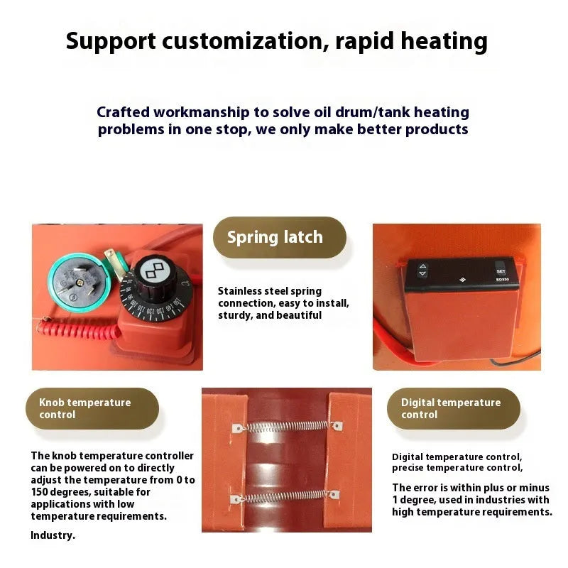 200-litre oil drum heating belt with silicone rubber construction and control unit