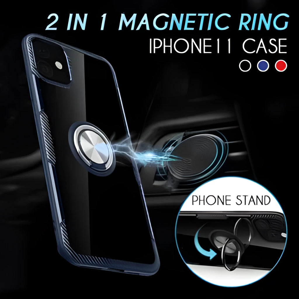 Black PU leather iPhone case for iPhone 11 Pro Max showing button and port access.