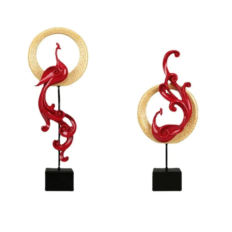 European style plastic resin phoenix ornament in rose gold colour on a table.