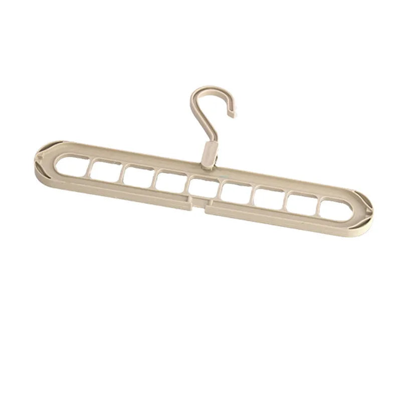 Plastic nine-hole hanger in selected colour for pant storage and folded garment organisation