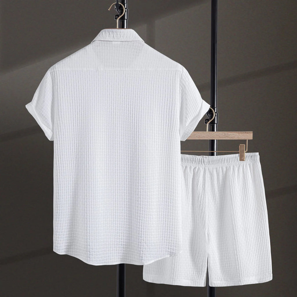 Men's black cotton blend short sleeve shirt and matching shorts summer leisure suit