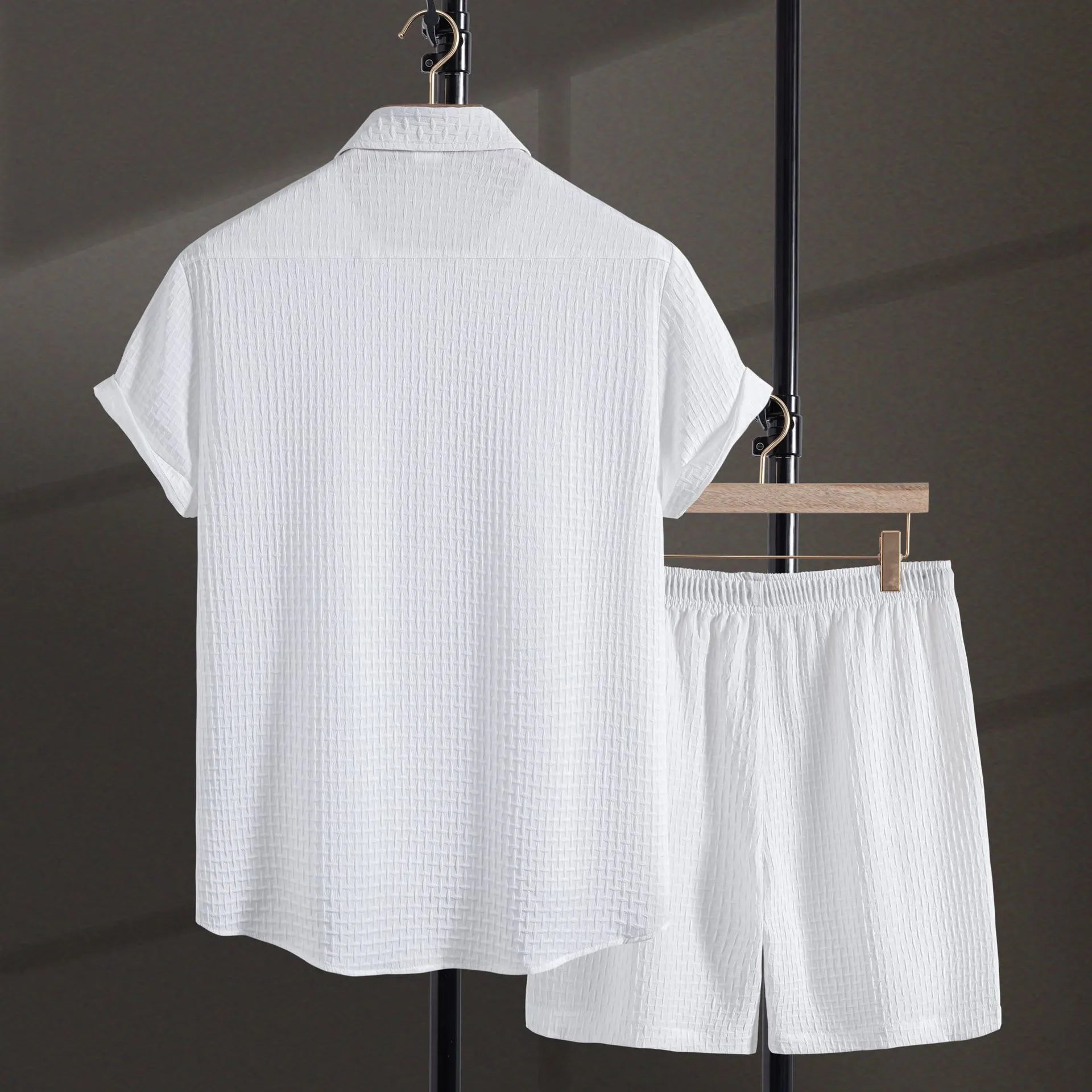 Men's black cotton blend short sleeve shirt and matching shorts summer leisure suit