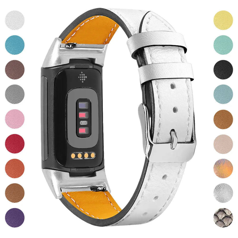 Genuine cowhide leather strap for Fitbit Charge 5 and Charge 6 in multiple colour options
