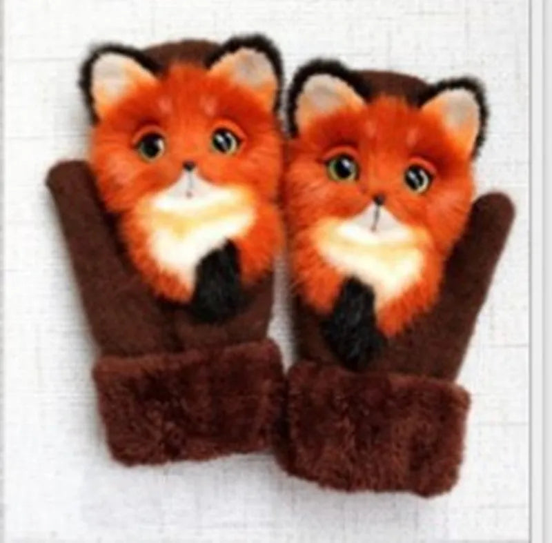 Cartoon animal autumn winter warm mittens 28cm red one size