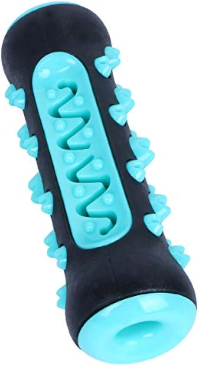 Natural rubber dog dental chew toy in blue colour, showing stick shape for teeth cleaning.