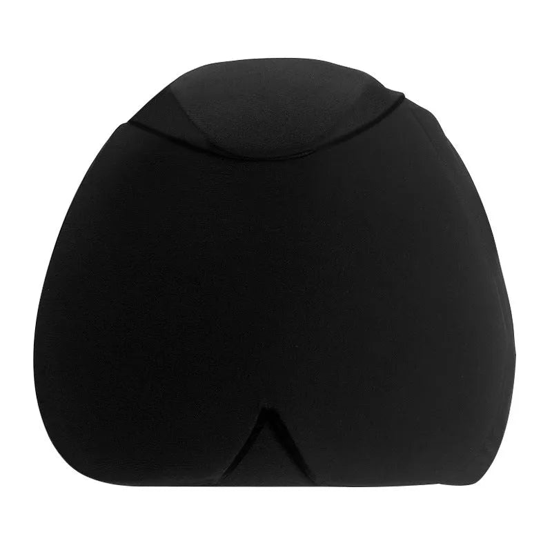 Simple solid colour cold compress cap in black, shown fully enclosing a head.