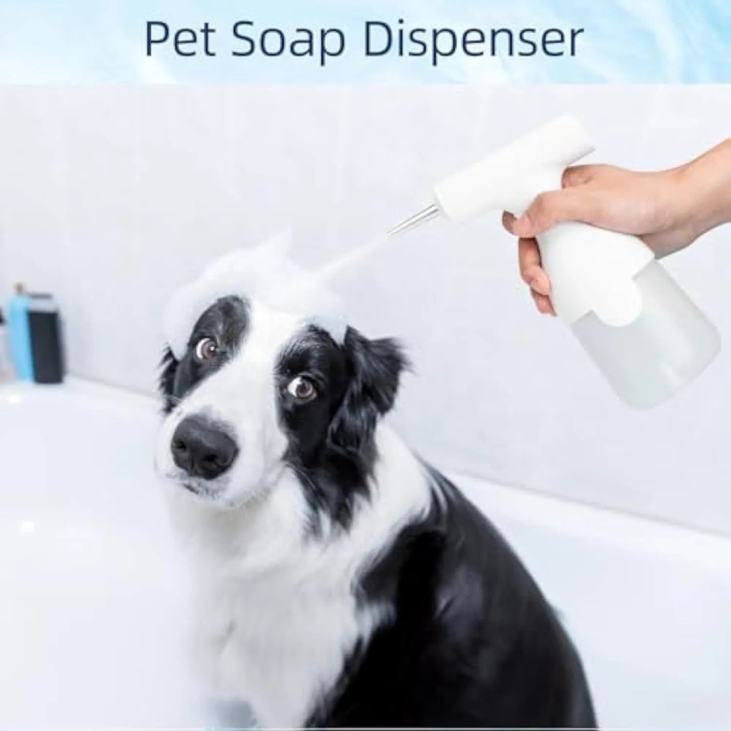 White electric foam soap dispenser with two nozzles for pet bathing and cleaning